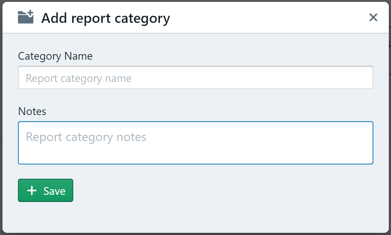 Add report category dialog